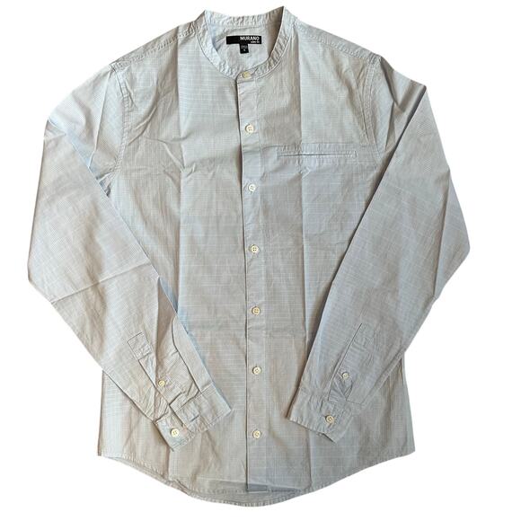 Murano Slim Fit Light Blue/White Striped Round Collar Long Sleeve Button Down- S - Picture 1 of 9